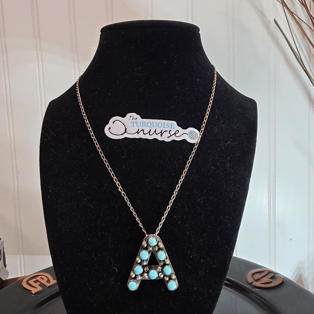 Turquoise Letter A Pendant Necklace - Turquoise